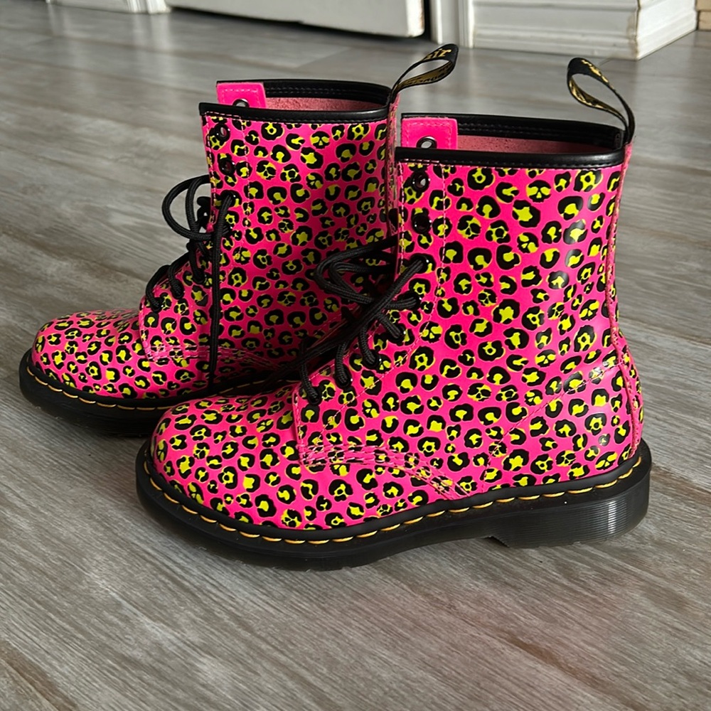 Hot pink leopard print Dr Martens.